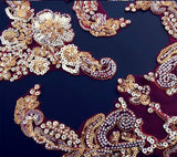 Gold Red Sequin Lace Applique Set, 4pcs Floral Beaded Motif Embroidery Patch