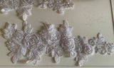 Craftuneed A Mirror pair white beads lace applique sew on embroidered floral sequins lace motif patch