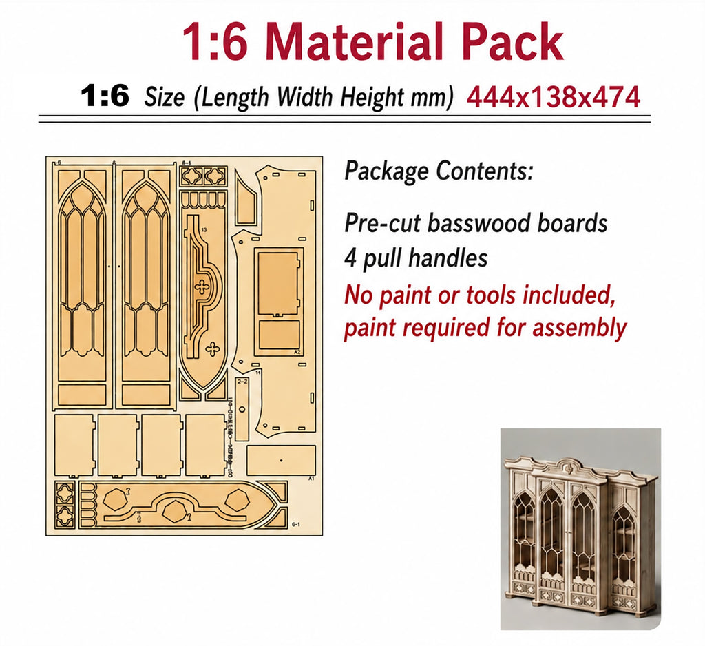 DIY Gothic Dollhouse Miniature Wardrobe Closet Kit 1/6 1/8 1/12 Unfinished (Unassembled)