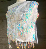 Iridescent Fringe Sequin Mesh Trim – Gradient Blue Laser Net Fabric, 20cm Wide, 6 Meters