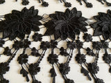 Craftuneed 1.5 Meter Black Floral Embroidered Lace Trim sew on lace trimming with Dangling Details