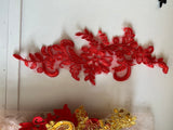 Craftuneed Bundle 7pcs luxury red gold beads lace applique sew on embroidered sequins floral lace motif patch