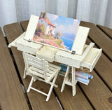 1:6 Scale Dollhouse Artist Easel Desk & Chair Miniature Art Studio Furniture Props Set