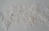 5 Pairs Ivory or White Beaded Lace Applique Floral Sequins Embroidered Bridal Motif Patch
