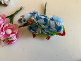 Bundle 16pcs Artificial Mini Fabric Flower with Wire Stems for DIY Craft, Wedding, Dollhouse, and Floral Decoration