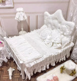 Handmade 1:6 Scale Dollhouse Bed Canopy Set French Style Miniature Bedding Frame Mattress & Pillows