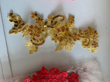 Craftuneed Bundle 7pcs luxury red gold beads lace applique sew on embroidered sequins floral lace motif patch