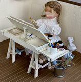 1:6 Scale Dollhouse Artist Easel Desk & Chair Miniature Art Studio Furniture Props Set