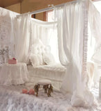 Handmade 1:6 Scale Dollhouse Bed Canopy Set French Style Miniature Bedding Frame Mattress & Pillows