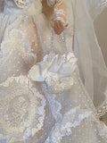 Craftuneed 1:6 Scale Miniature Victorian Style Doll Wedding Dress with Veil and Purse Vintage Ivory Lace Bridal Gown for Fashion Doll