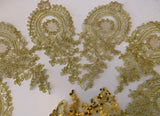 Craftuneed Bundle 8pcs Gold cord sequins floral lace applique embroidered tulle lace motif patch