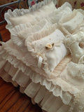 Handmade Miniature Bedding Set Dollhouse French Style Lace Blanket Pillow 1/6 1/4 Scale