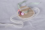 1:6 Scale Doll Hat Mini Straw Hat Handmade Miniature Accessory Lace Ribbon Floral