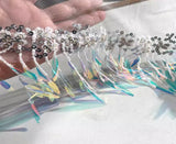 Iridescent Fringe Sequin Mesh Trim – Gradient Blue Laser Net Fabric, 20cm Wide, 6 Meters