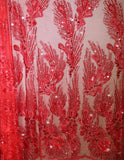 Craftuneed 1 Yard Luxury 3D Floral Butterfly Sequin Red Embroidered Lace Fabric Tulle for Dressmaking &amp; DIY Projects