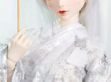 Handmade Doll Silver Floral Kimono Miniature Japanese Style Wedding Outfit 1/4 1/3 Scale
