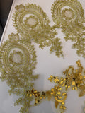 Craftuneed Bundle 8pcs Gold cord sequins floral lace applique embroidered tulle lace motif patch