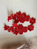 Craftuneed Bundle 7pcs luxury red gold beads lace applique sew on embroidered sequins floral lace motif patch