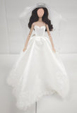 Handmade Doll Wedding Dress with Veil and Crown Miniature 1:6 Scale Bridal Gown