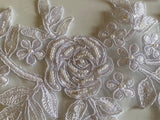 Craftuneed A Mirror pair white beads lace applique sew on embroidered floral sequins lace motif patch