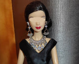 1:6 Scale Doll Jewelry Set Handmade Miniature Rhinestone Necklace and Earrings Accessories