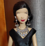 1:6 Scale Doll Jewelry Set Handmade Miniature Rhinestone Necklace and Earrings Accessories