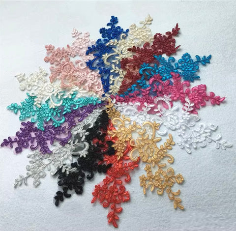 10 Pairs Embroidered Lace Appliques, Floral Tulle Lace Motifs Patch, Sewing Craft Supply