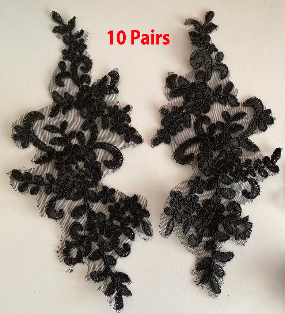 10 Pairs Embroidered Lace Appliques, Floral Tulle Lace Motifs Patch, Sewing Craft Supply