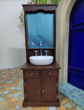 Craftuneed 1:6 Scale Doll Bathroom Sink Cabinet with Mirror Miniature Dollhouse Washstand with Basin furniture