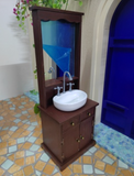 Craftuneed 1:6 Scale Doll Bathroom Sink Cabinet with Mirror Miniature Dollhouse Washstand with Basin furniture