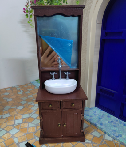 Craftuneed 1:6 Scale Doll Bathroom Sink Cabinet with Mirror Miniature Dollhouse Washstand with Basin furniture