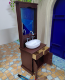 Craftuneed 1:6 Scale Doll Bathroom Sink Cabinet with Mirror Miniature Dollhouse Washstand with Basin furniture