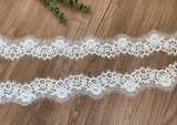 Ivory floral embroidered lace trim with eyelash edge Bridal sewing material, 9 Meters