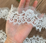 Ivory floral embroidered lace trim with eyelash edge Bridal sewing material, 9 Meters