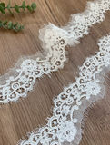 Ivory floral embroidered lace trim with eyelash edge Bridal sewing material, 9 Meters