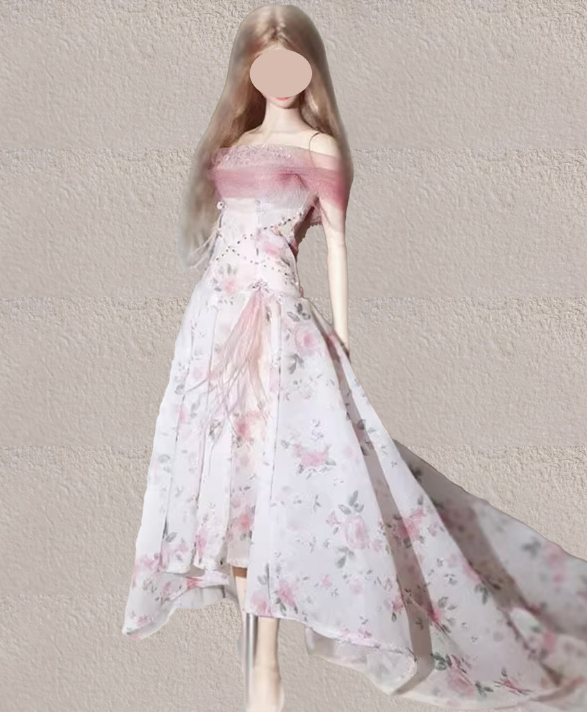 Handmade Floral Doll Dress Miniature Sequins Beaded Evening Gown For 1/6 1/4 1/3 Scale