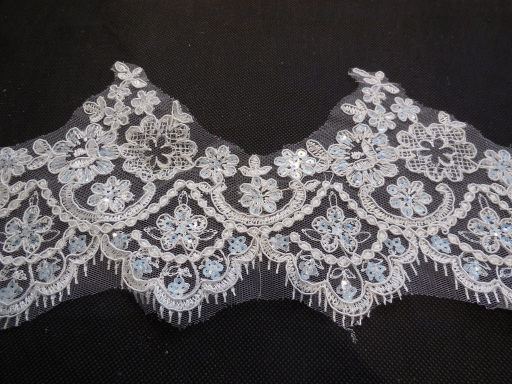 Bridal wedding ivory Sequins Eyelash style lace trim / ivory sequins floral lace trim is for sale. Sold by Per Yard  90cm