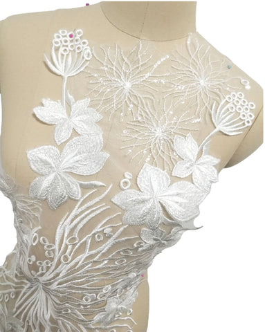 Craftuneed ivory bridal bolero tulle lace applique sew on sequins lace motif for wedding dress