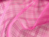 Craftuneed sharp pink check pattern organza fabric polyester dress sewing fabric in 250cm X 140cm