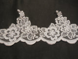 White & Silver cords Floral lace trim/ Bridal Wedding lace trim. sold by Per Yard