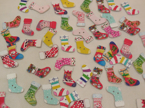 10pcs Christmas Boots Wood sew on Children clothes buttons sewing DIY 2cmx3cm