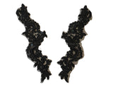 Craftuneed a mirror Pair black beads lace applique sew on floral lace motif patch on organza match pair