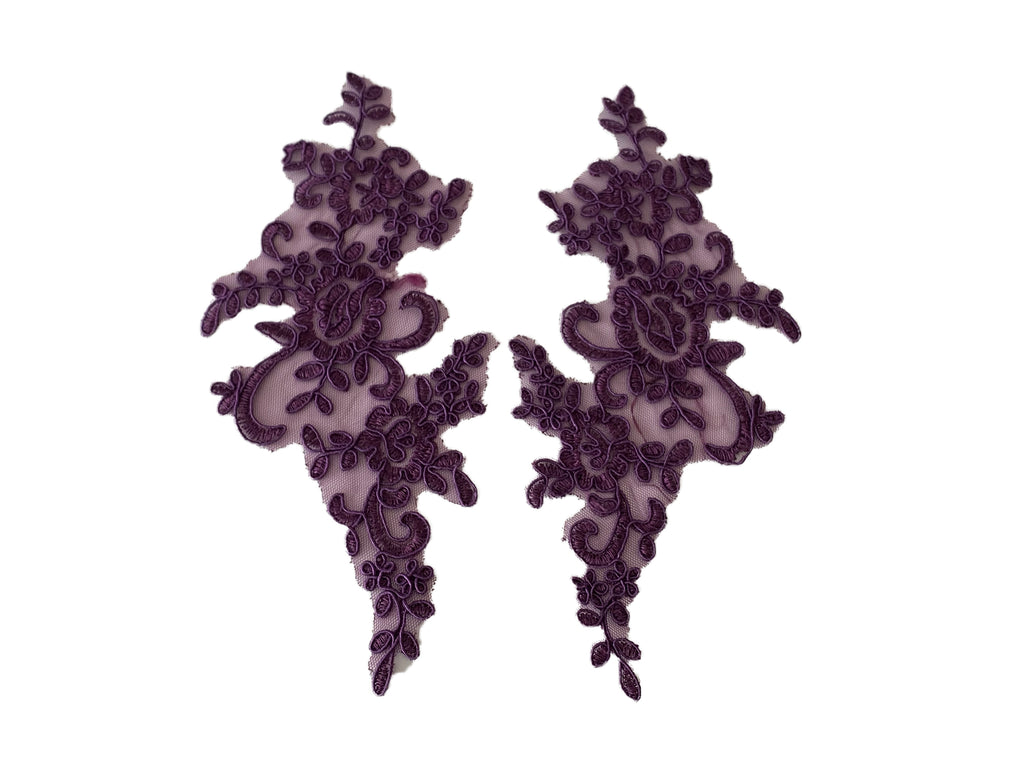 Craftuneed a mirror pair purple floral lace applique sew on purple embroidered tulle lace motif patch