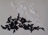 A piece of black OR ivory floral lace applique / dress sewing cotton lace motif is for sale. sold by per piece