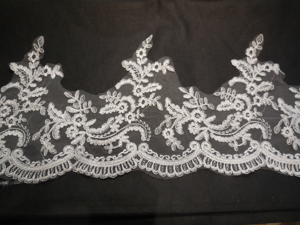Ivory luxury Floral Bridal Wedding lace trim / dress lace trim sold by Per Yard