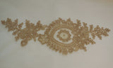 Large Gold floral lace applique with gold cords / lace motif for sale. By piece