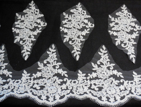 Bridal wedding white or ivory eyelash floral lace trim + 5 pieces of lace appliques set. Sold by Per Yard