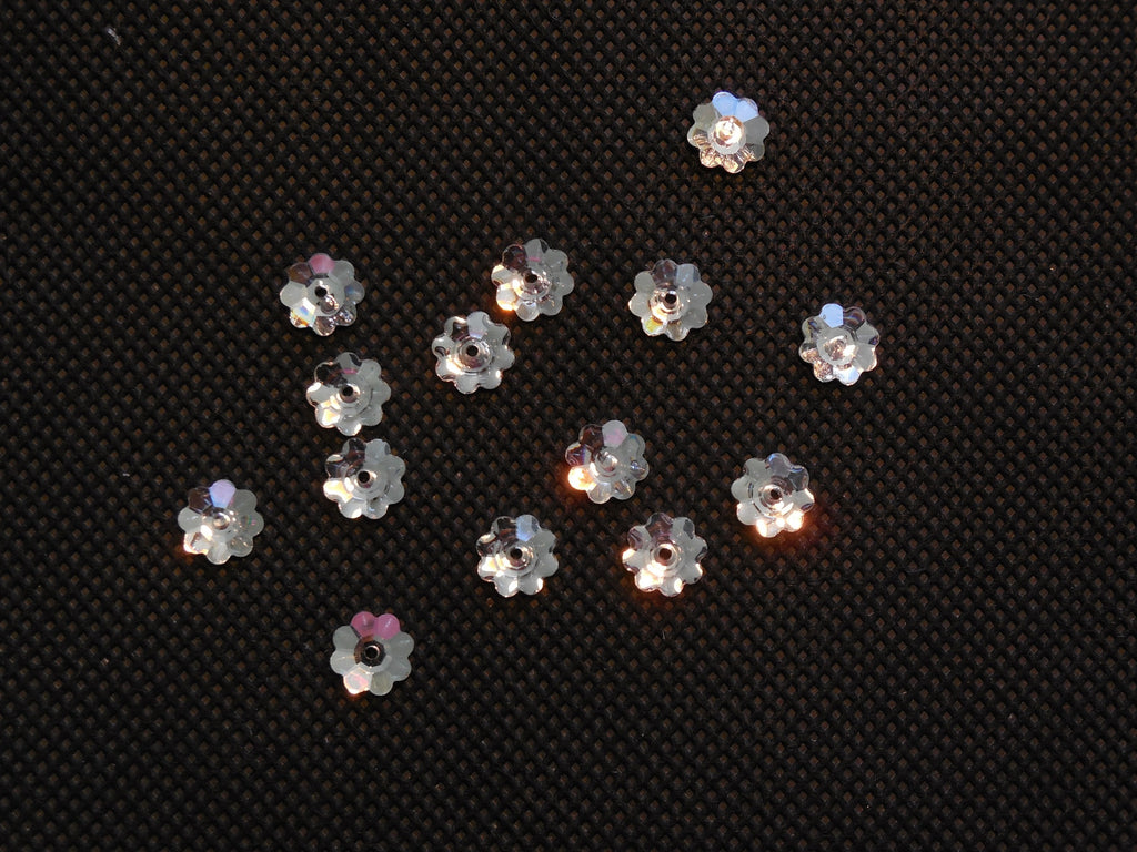 10pcs Flat base floral Silver sew on acrylic glass rhinestone Any purpose diy7mm