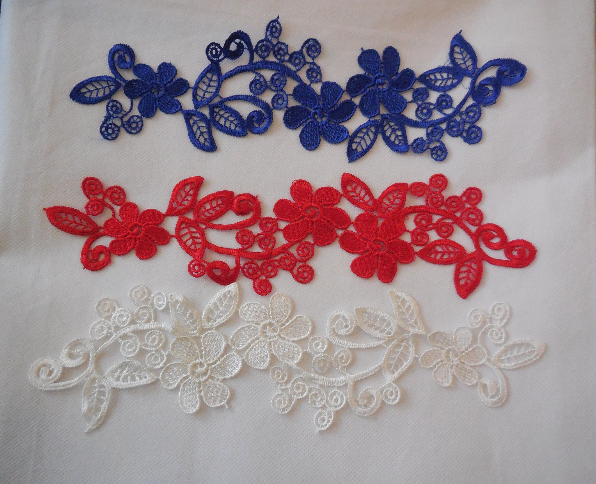 Off white or blue or red floral lace applique / dress making sewing la –  craftuneed