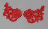 A pair of red floral lace applique red organza embroidered lace motif is for sale.  sold by per pair.